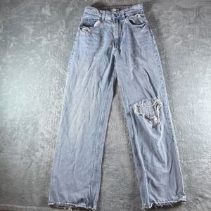 HM Womens Light Wash Distressed Wide Leg High Waist Jeans Size 4 Light Blue‎